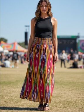 Anthropologie | Vanessa Virginia Apolline Smocked Rainbow Maxi Skirt Size XS